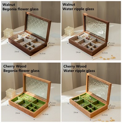 Walnut Vintage Glass Jewelry Box, Large Wooden Jewelry Box, High-end Exquisite Jewelry Wooden Storage Box, Cherry Wood Box, Gift for Women - image5